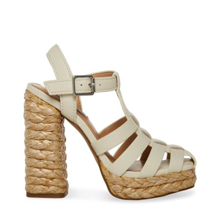 Cream Steve Madden Gallery Leather Women's Heels Sandals | PH 8095NYM